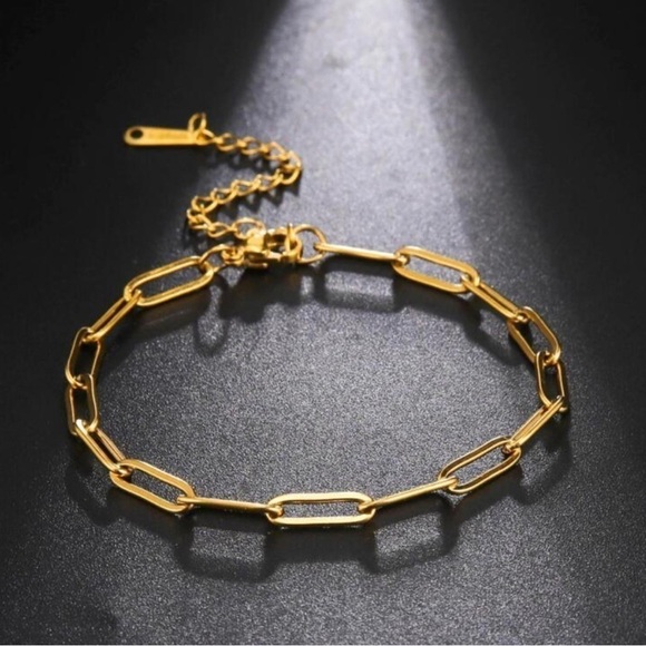 18K Gold plated Paper Clip Chain Bracelet Link Stainless steel womens jewelry - Picture 1 of 7